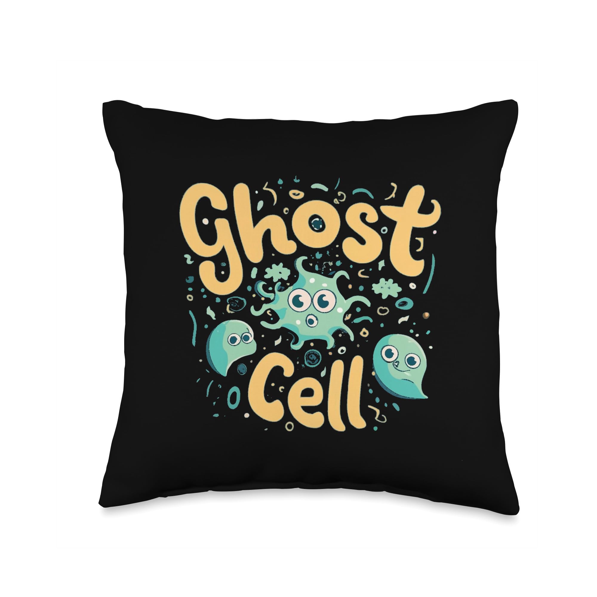 Ghost Cell Biology Funny Science Halloween Graphic Throw Pillow, 16x16, Multicolor