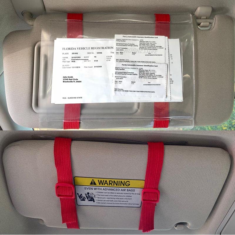 Stuart Promotional Products Car Registration and Insurance Holder Visor - Durable Elastic Band & Buckle Closure - Conveniently Stores Documents - Essential Car Accessory (Red/Red), Made in USA