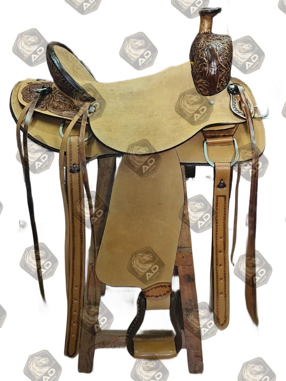 Western Wade Saddle Tree A Fork Roping Ranch Work Leather Premium Western Horse Saddles for Horses Handmade Equestrian Trail Horse Saddle Tack Size: 10"-18" inches Seat, MOGVFD