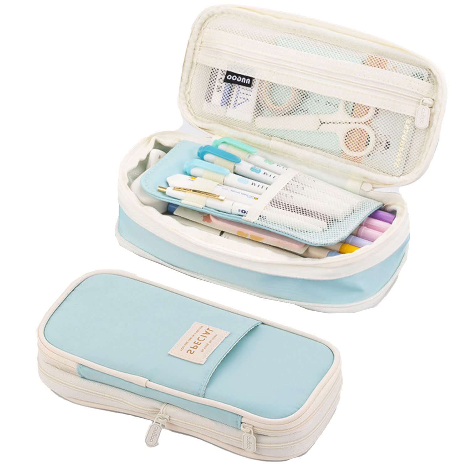 RIMIRICO Big Capacity Large Pencil Case Expandable Pencil Case Storage Office College School Supplies Desk Organizer for Girls Boys Teen Adult (Blue)