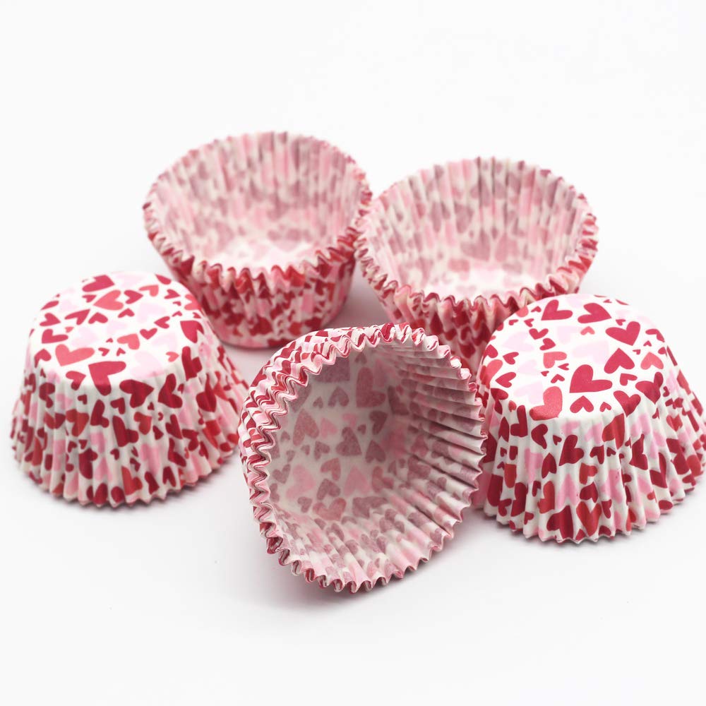 BinaryABCValentines Day Red Heart Cupcake Liners Baking Cups,Valentine's Day Cake Decorations Party Supplies,100Pcs