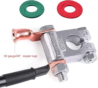 Battery Terminal Connectors, Military Spec Positive Negative Heavy Duty Auto Car Marine Battery Terminal,with 4 Pcs 2 Gauge 3/8" Copper Lugs,4 Heatshrink,2 Cover and Anti Corrosion Washers (Kit)
