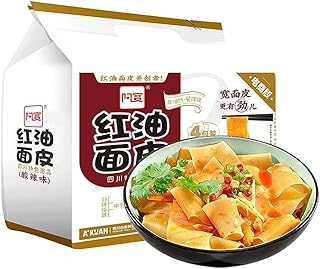 阿宽 红油面皮 酸辣味 凉皮 干拌面 铺盖面 非油炸 面条 方便面 四川特产 中国食品 インスタントラーメン 麺 4包/袋420g (新老包装交替发货)