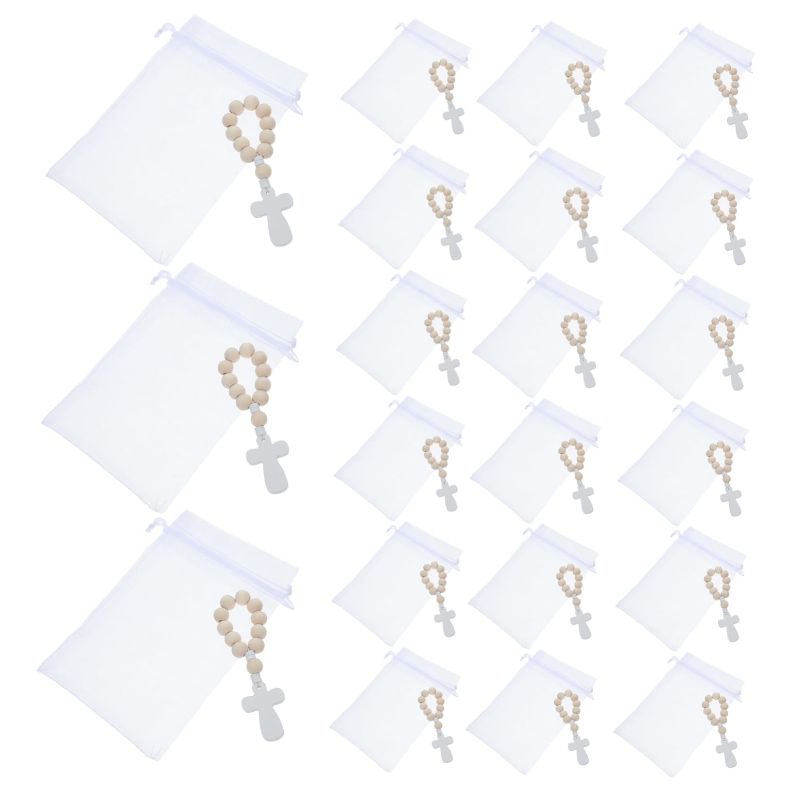 Housoutil Sets de Bracelets Chapelet en Bois et Paquet en Filet avec Perles Lisses pour Baptême Lot de 40 Fête et Célébrations, Accessoires de Prière pour Bébé