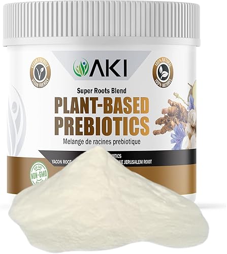 AKI Mezcla prebiótica a base de plantas (6 onzas / 6.00 oz) – Fuente ideal de FOS e inulina – Nutre la flora intestinal y la inmunidad – Ideal para