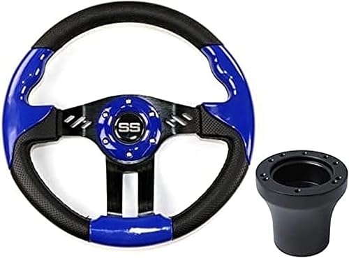 Miniatura 1 de Huskey E-Z-GO - Volante azul con radios cepillados, agarre de textura de fibra de carbono con adaptador de cubo negro mate para Medalist TXT RXV