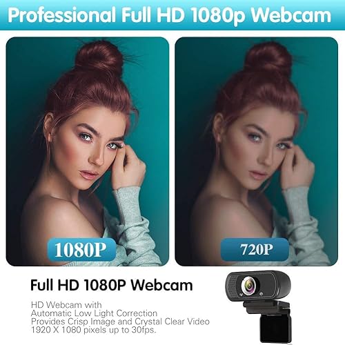 Miniatura 5 de Cámara web 1080P cámara web de transmisión en vivo con micrófono estéreo escritorio o laptop cámara web USB con ángulo de visión de 110 grados