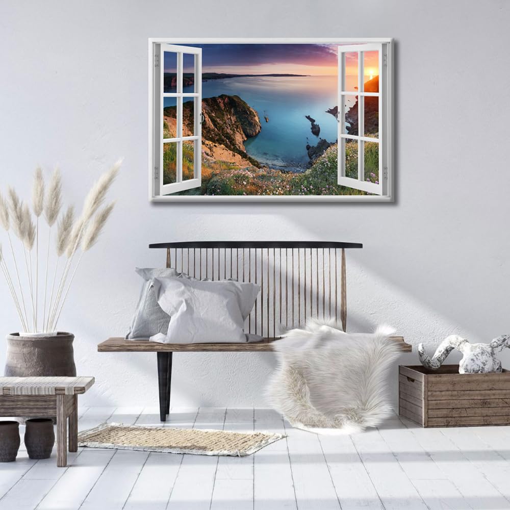 Wall Pictures for Living Room Pembrokeshire Coast Wall Paintings Canvas Wall Art 1 Panel Sunset Landscape Poster Printed on Canvas Modern Artwork for Home Walls Framed Ready to Hang (16''Wx 24''H) - Image 3