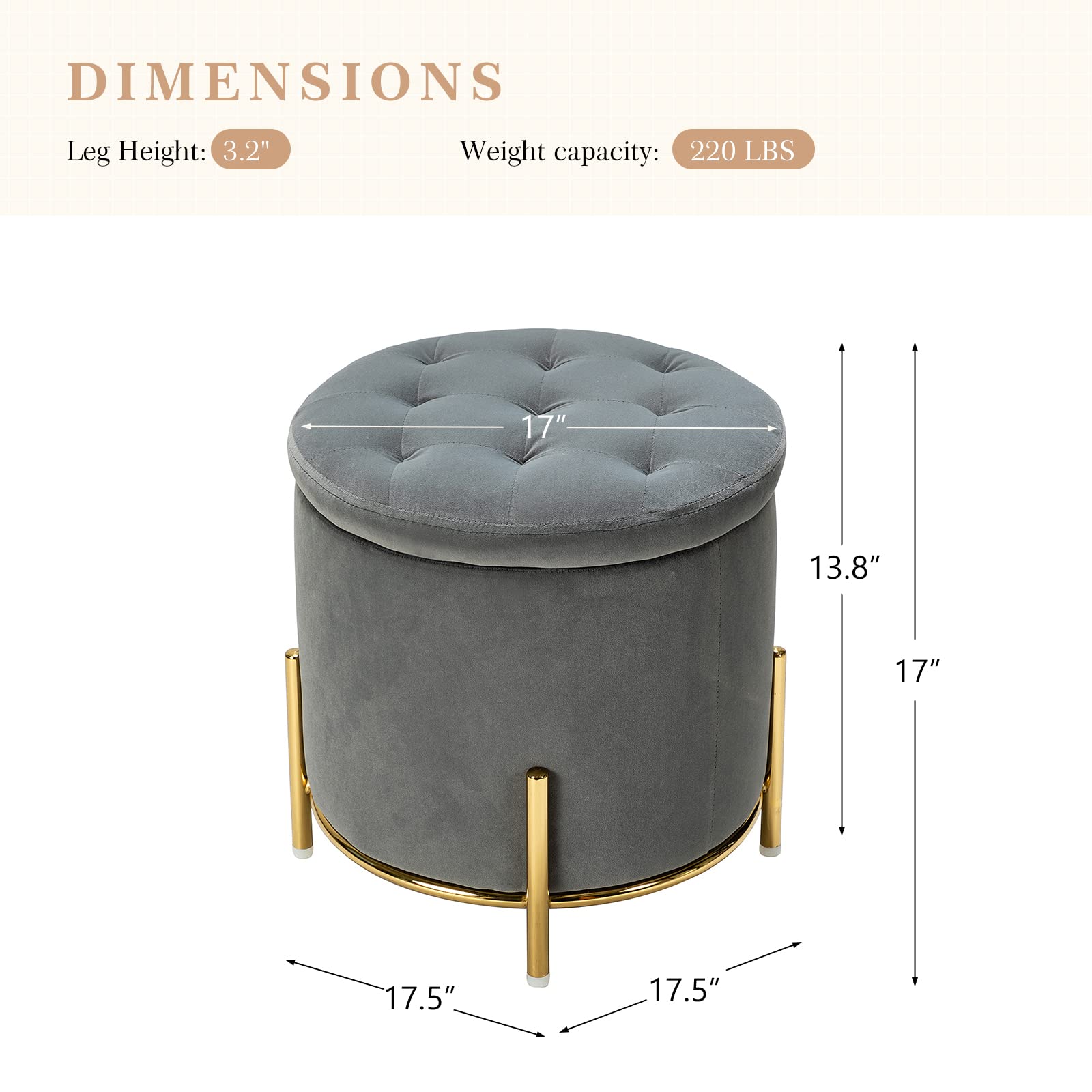 Amazon.com: HULALA HOME Modern Velvet Storage Ottoman with Gold 