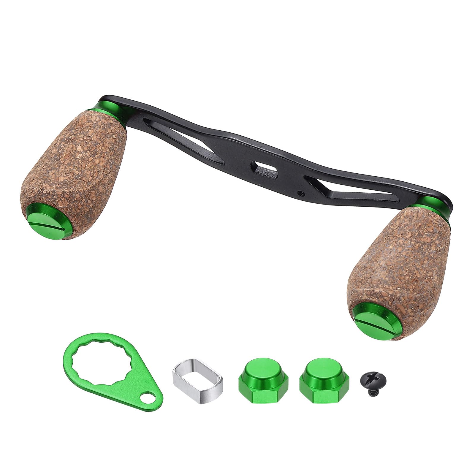YELARXI Fishing Reel Handle, Metal Baitcasting Reel Handle Rocker Arm Grip with Double Wood Knob Replacement Parts - Fitting For(DIY/Fishing/Rocker Arm Accessories), Green