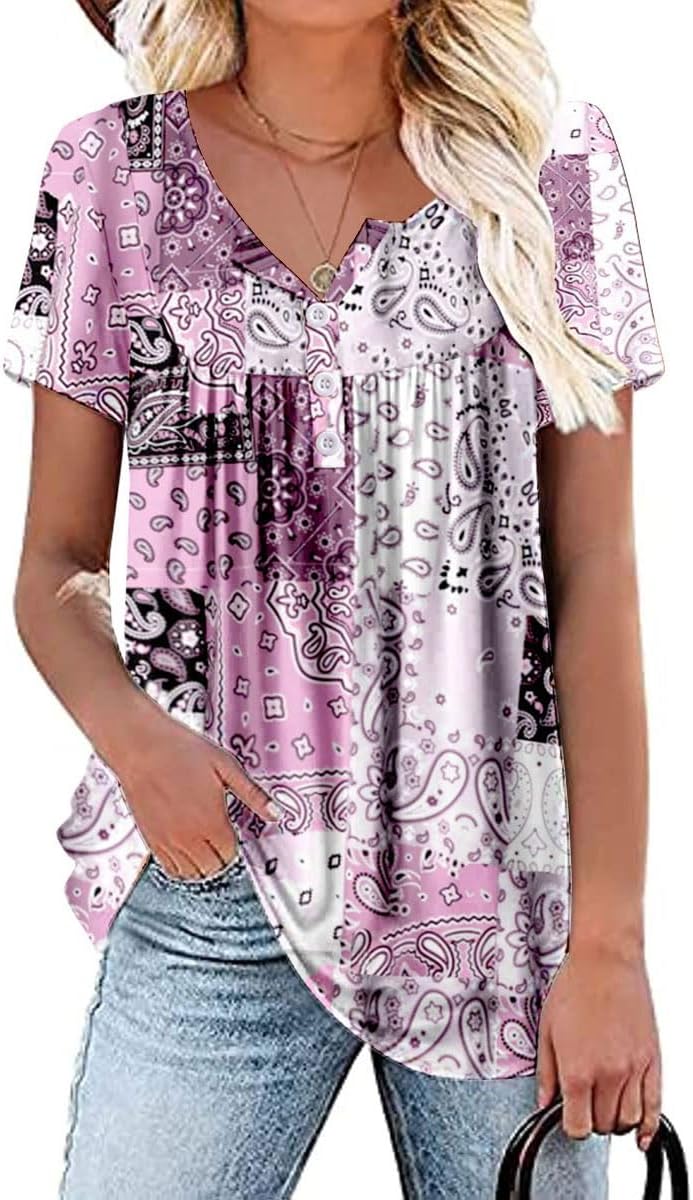 Womens Summer Plus Size Tops Blouses Short Sleeve Shirts Lace Pleated Tunic Tops M-4XL - Image 3