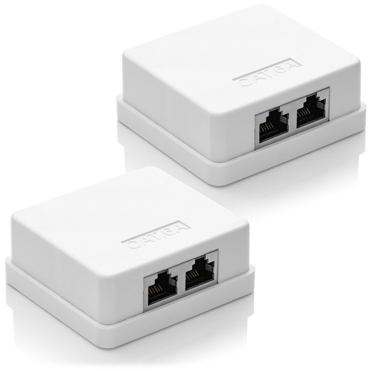 deleyCON 2x CAT 6a Netzwerkdose - 2x RJ45 Buchse, FTP Geschirmt, Aufputz Montage, 10 Gbit - Ethernet Netzwerk LAN Dose RAL 9003 - Weiß