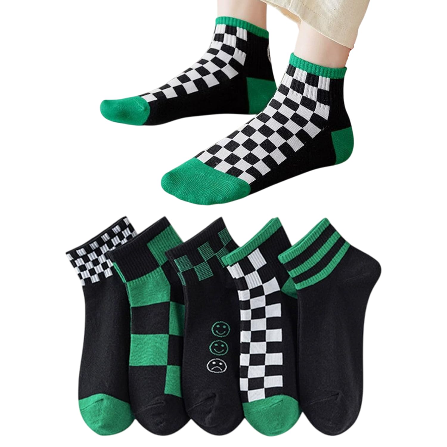 momisy Women’s Checkered Ankle Socks, Pack of 5 (Multicolor)-picture-24