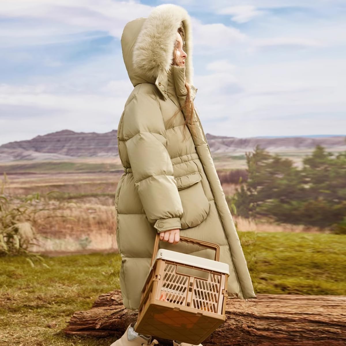 Enfant Fille Manteau mi Long à Capuche Fourrure Doudoune Matelassé Veste Hiver Chaud Parka Rembourré Blouson Coupe Vent