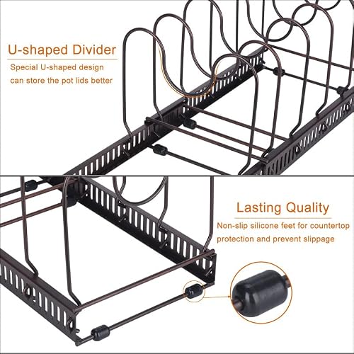 Toplife Expandable Pans Organizer Rack,10 Adjustable Compartments, Pantry Cabinet Bakeware Lid Plate Holder #TOP3
