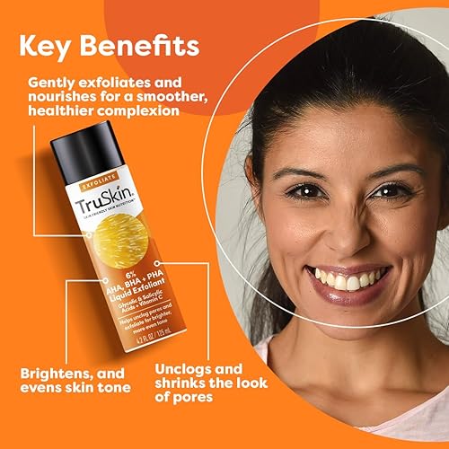 Miniatura 2 de TruSkin BHA Exfoliante líquido y tóner  PHA AHA BHA Exfoliante suave con ácido salicílico y glicólico, vitamina C  Suave tono y textura desiguales,