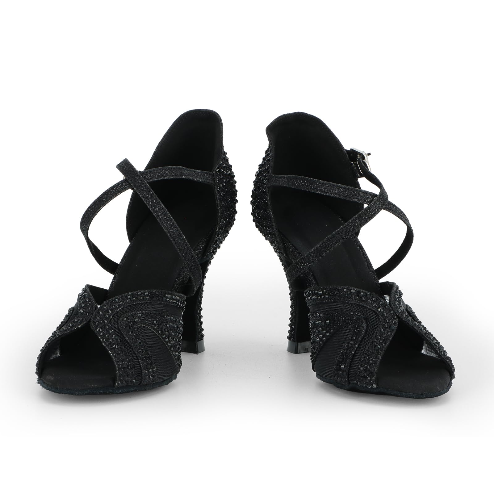Scarpe da Ballo Latino Donna con Strass Glitterati Peep Toe Cross Strap Scarpe da Ballo Sociali Salsa Tango Sandali per la Festa di Nozze