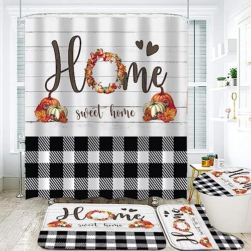 FZDHHY 4PCS Fall Bathroom Set Pumpkin Shower Curtain Set Thanksgiving Bathroom Decor Set...