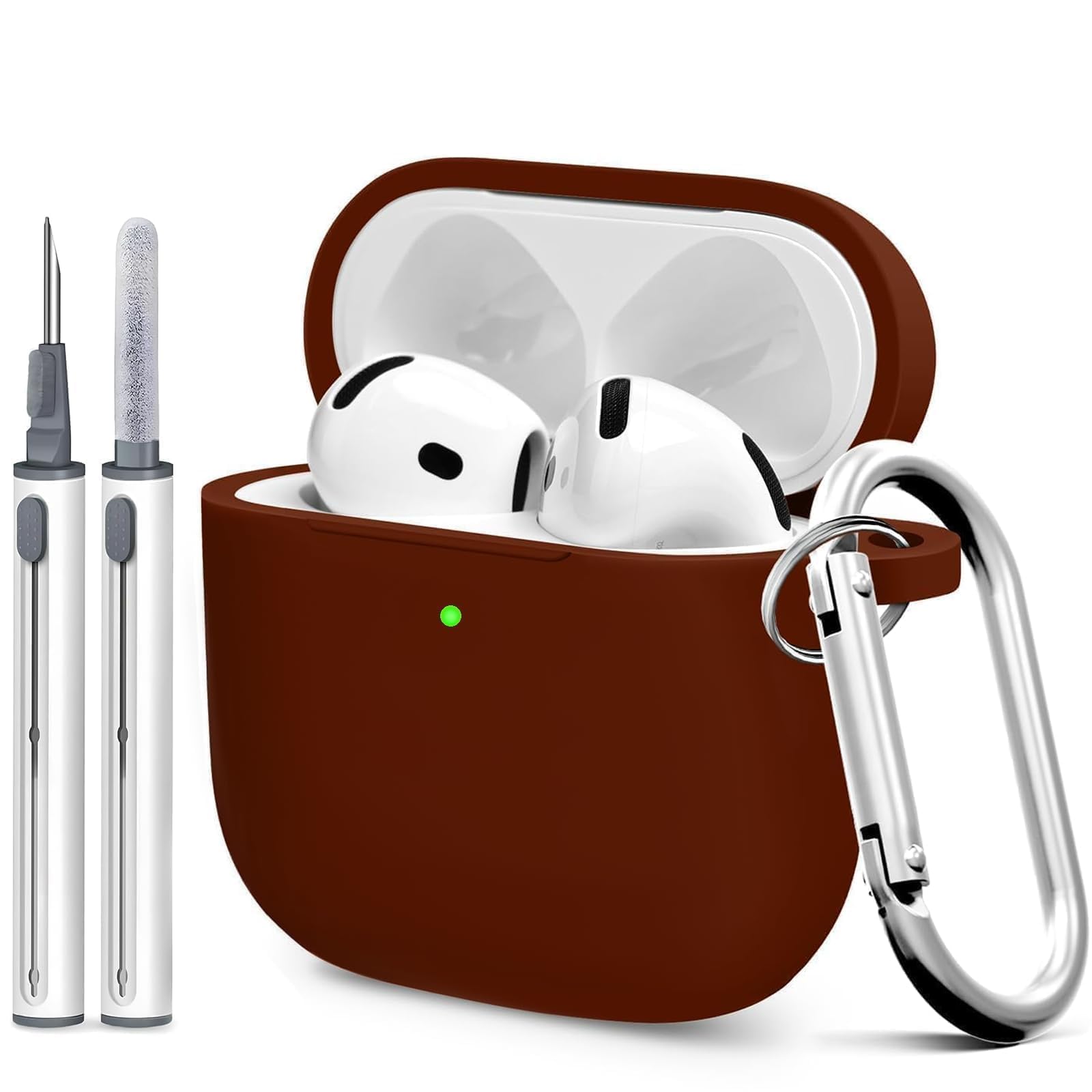 Photo 1 of Woyinger for Airpods 4th Case Cover, Come with Cleaner Kit,Soft Skin Silicone Case Cover with Keychain, Full Protective Case for Men and Women, Compatible with AirPods 4th Generation Case,Wine Red