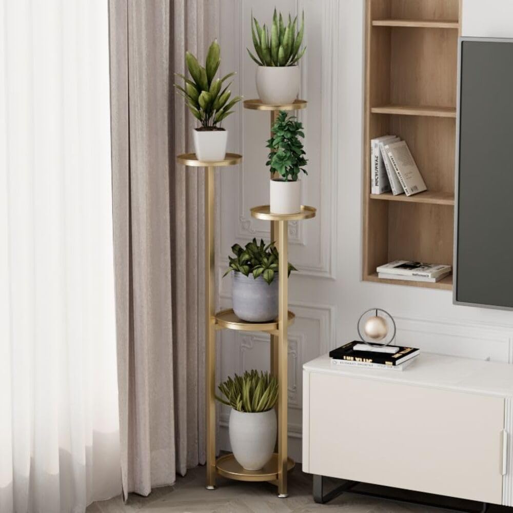GarveeHome Vintage Eck-Pflanzenständer aus Metall – Mehrstöckiges, stabiles Regal mit Anti-Rutsch-Füßen, Gold, 120cm hoch