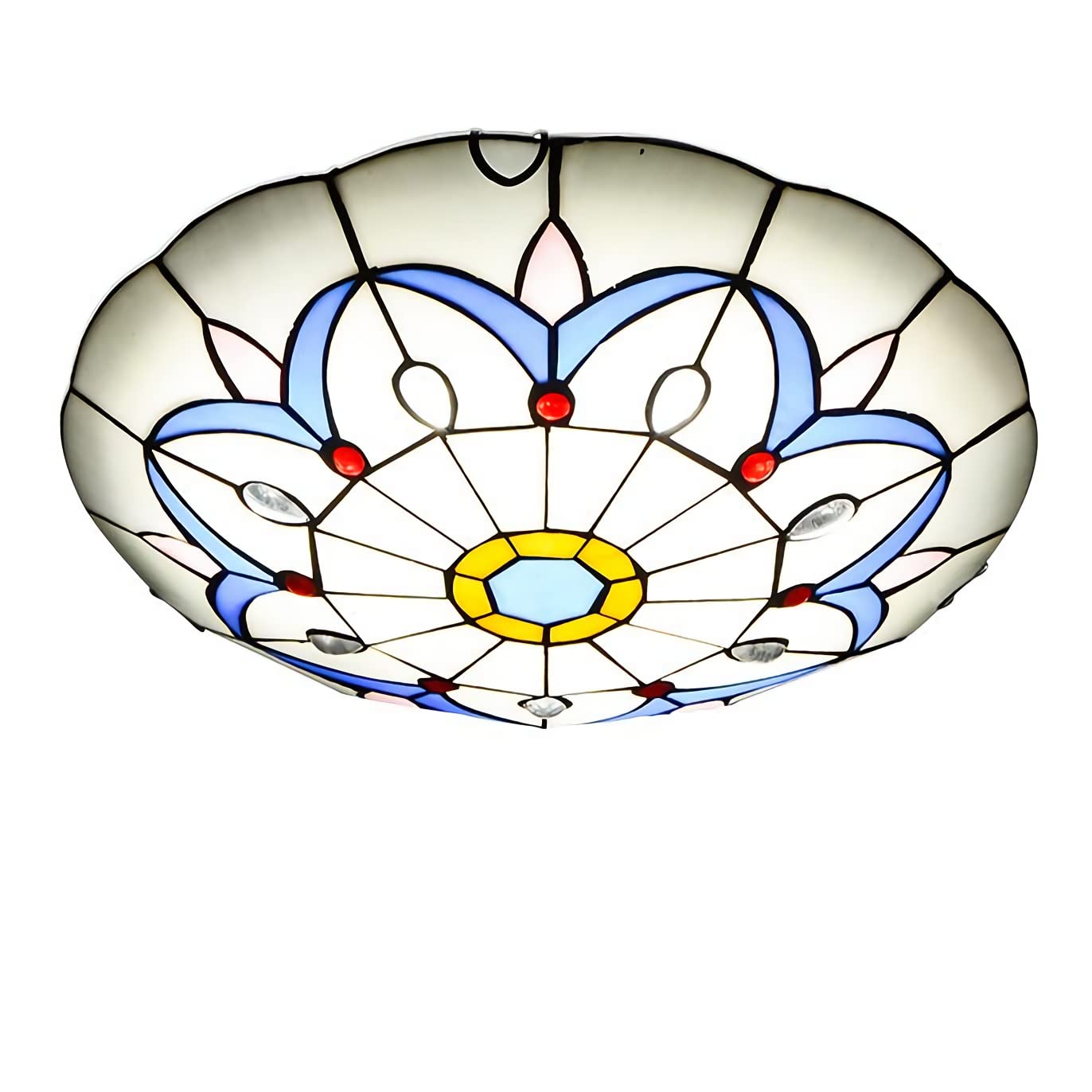 Aioneer Tiffany Ceiling Light Chandeliers, Dimmable Stained Glass Led Ceiling Lamp Flush Mount, E26 Bulb, Vintage Crystal Pendant Hanging Light For Bedroom Living Room Hallway Ba-40cm