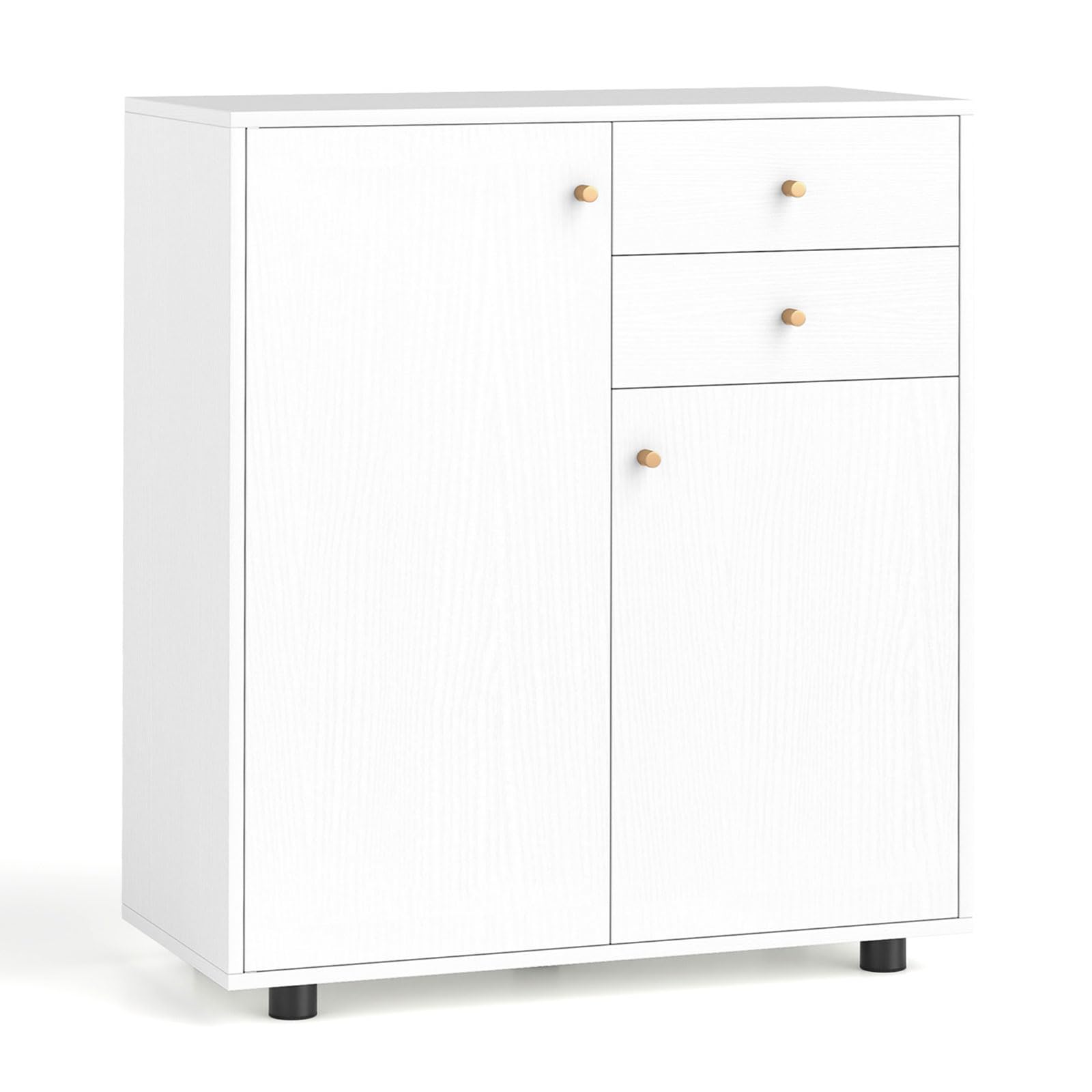 COSTWAY Storage Cabinet, 2 Door Buffet Sideboard with 2 Drawers, 3 Adjustable Shelves & Anti-tipping Device, Freestanding Kitchen Cupboard Organiser Unit for Dining Living Room Hallway (White)
