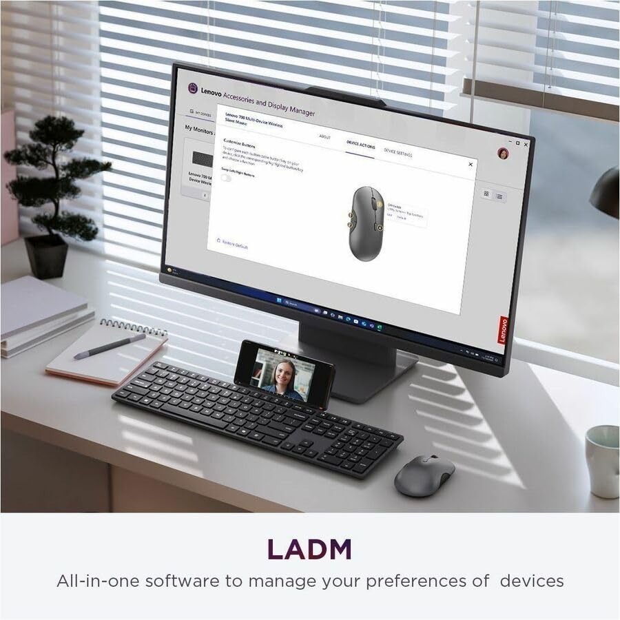 Image of Lenovo 700 Modern Wireless Keyboard & Mouse Combo, 2.4 GHz Dongle & Dual Bluetooth Connection, AES-128 Encryption, 36 Month Battery Life, Quiet Mouse, Luna Grey