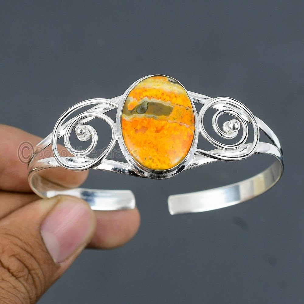 Bumblebee Jasper Bracelet, Sterling Silver Gemstone Bangle, Boho Statement Jewelry, Handmade Adjustable Bracelet, Gift for Her