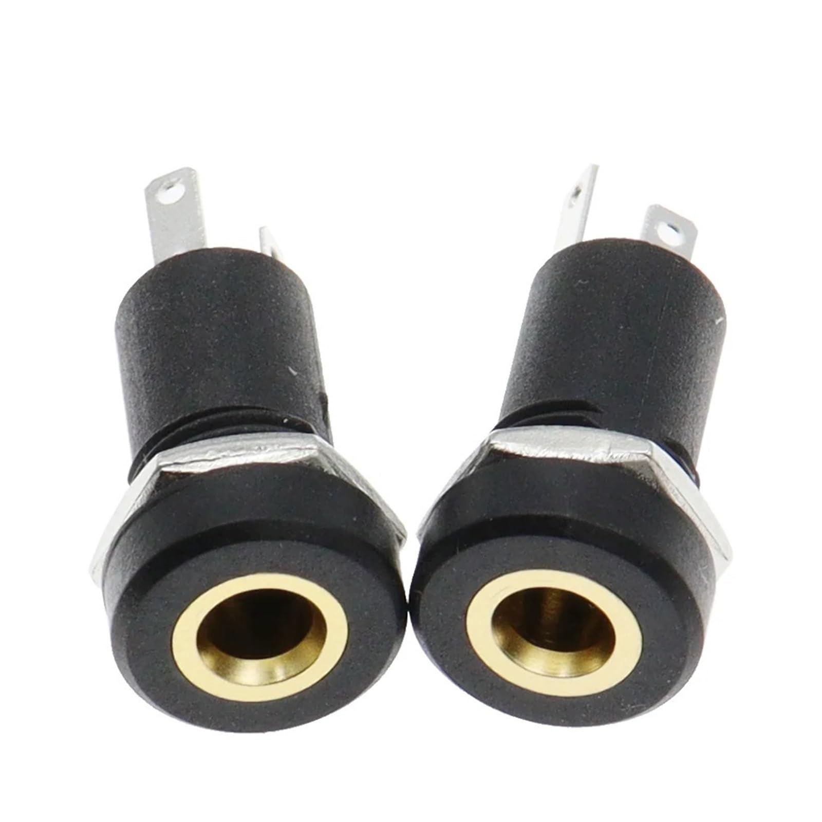 PJ392A Lot de 10 prises jack audio 3,5 mm à 3 pôles Noir Stéréo Montage sur panneau Doré avec écrous PJ-392A