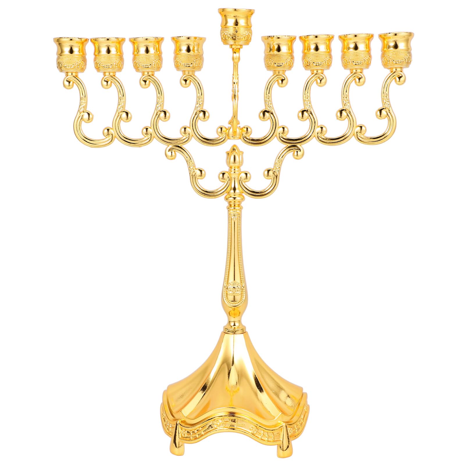 Luxshiny Hanukkah Menorah Candle Holder Jerusalem Temple Menorah 9-branches Candlestick Holder Metal Jewish Candle Holder Holy Candle Stand Ornament Golden