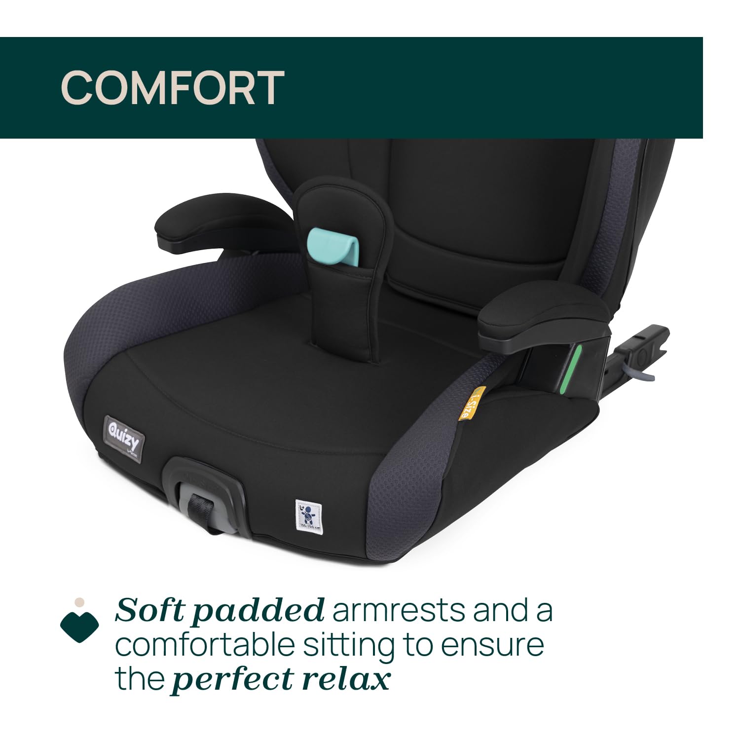 Chicco, Quizy i-Size, Silla de Coche para Niños 3-12 Años (100-150 cm), Peso 15-36 kg, Grupo 2/3, Instalación Fácil con Sistema Isofix, Reclinable, Ajustable en Altura, Reposabrazos Acolchados, Negro