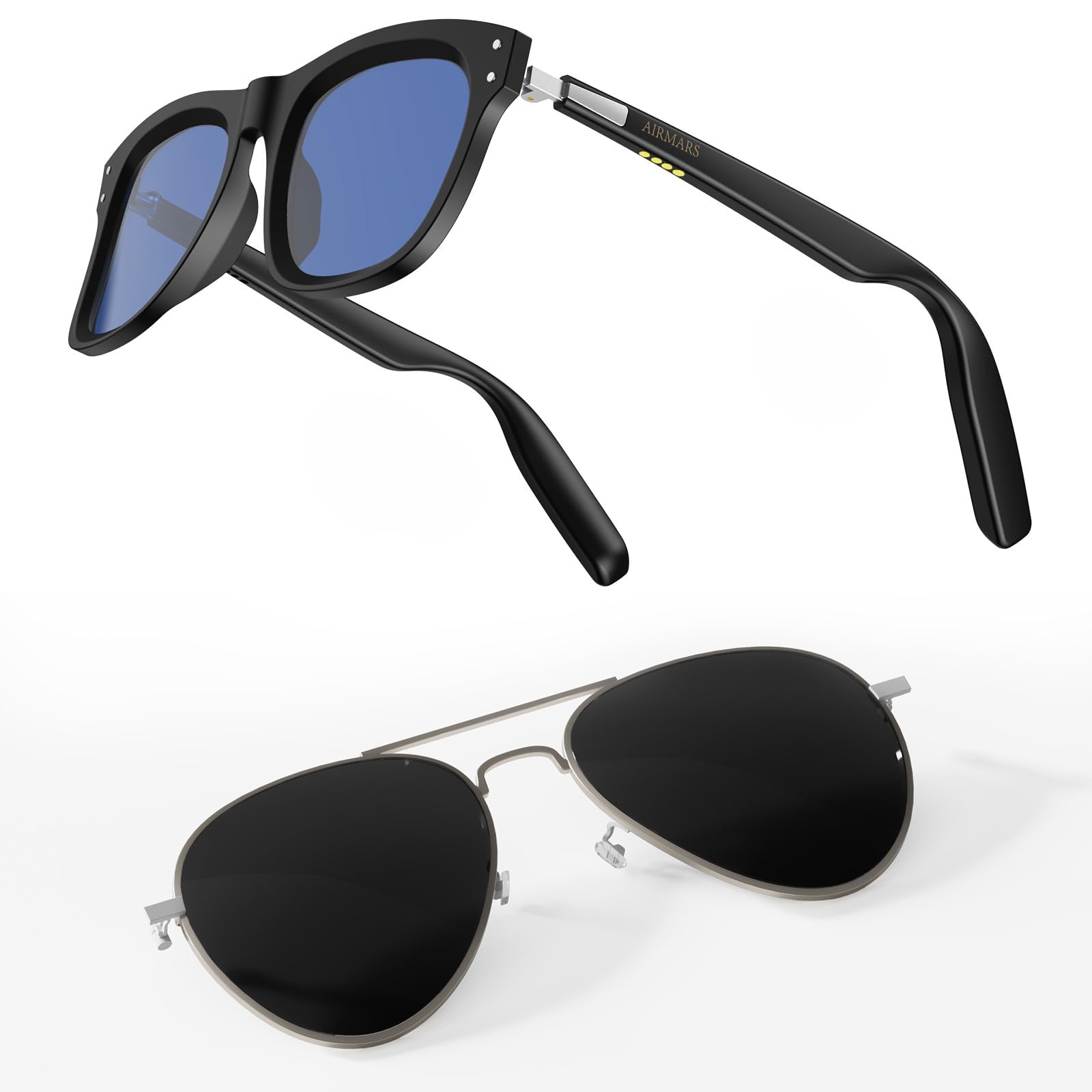 AIRMARS 2 in 1 Smart Glasses for Women and Mens Gray Lenses Blue Lenses Combo Bluetooth Glasses with