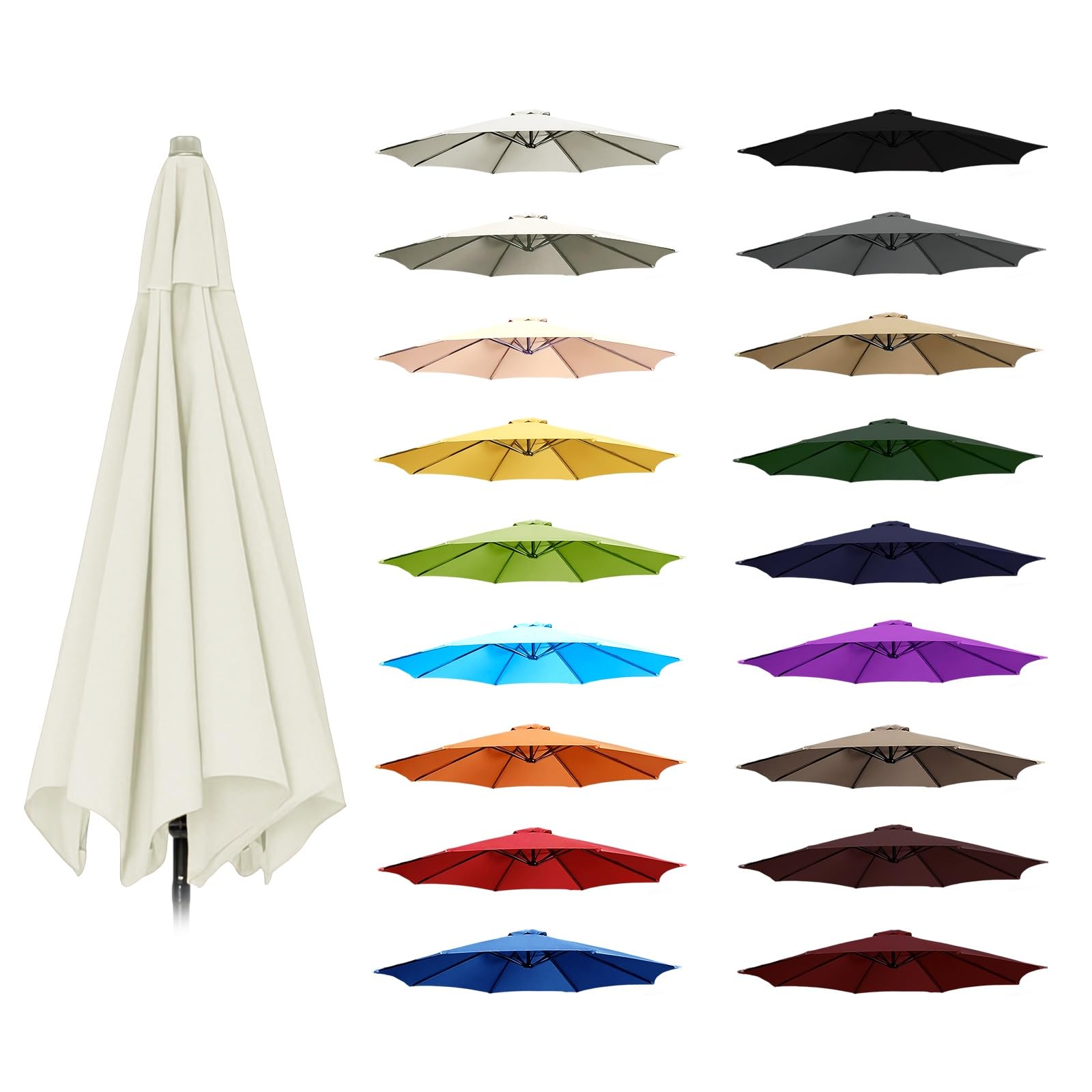 6.5ft To 11.5ft Thick Polyester Umbrella Replacement Canopy Fade Tear Resistant Reinforced Rib Pocket Top Vent Sunproof 6&8 Rib Patio Garden Parasol Top Multi Color Fabric Beige 7.5FT/2.30M-8Ribs