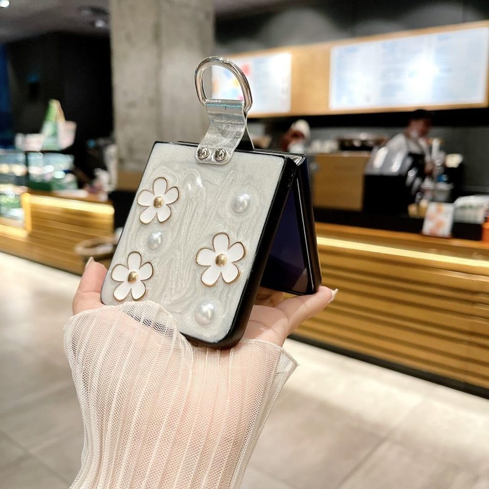 Funda de teléfono con diseño de Flor de Perla para Samsung Galaxy Z Flip 4 5, para Samsung Galaxy Z Flip 5 4 3 Z Flip5 Z Flip3 Flip4, Color Blanco, para Samsung Galaxy Z Flip 4