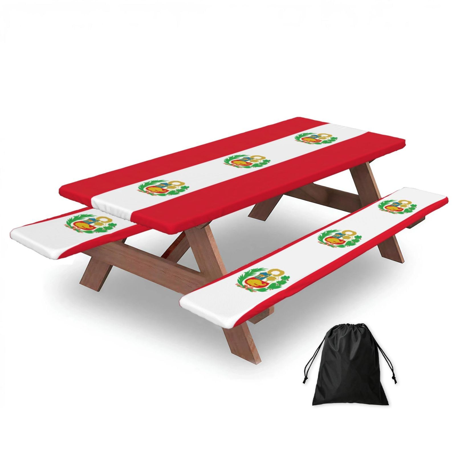 PPHGUT Flag Of Peru Print Picnic Table Bench Cover Set Outdoor Garden Bbq Protector For Family Camping