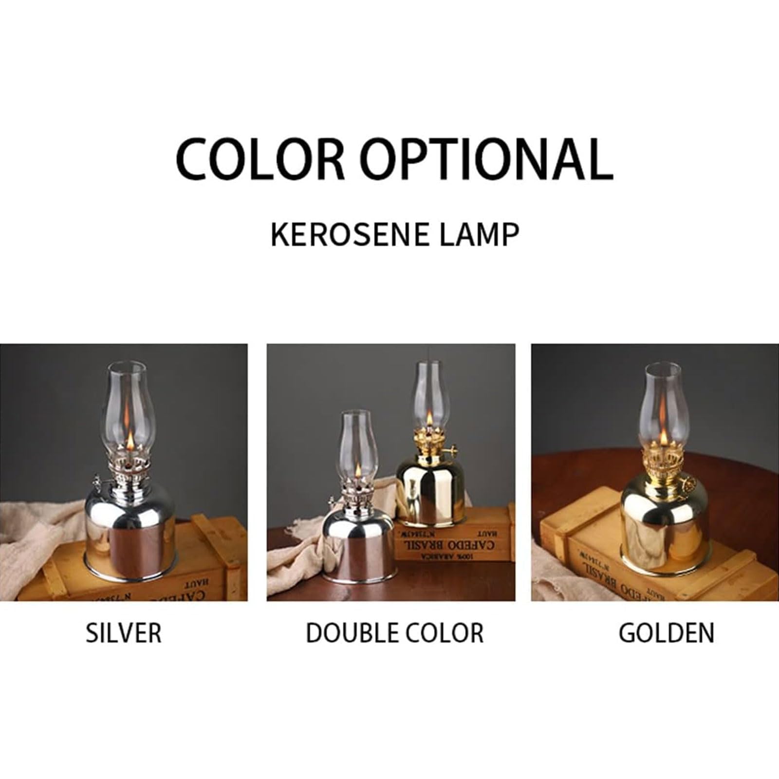 Lampe À Kérosène Miroir 7,28 "Lampe À Huile en Verre Lampe À Beurre Réglable avec Interrupteur Lampe À Huile Classique Intérieure Extérieure pour L'éclairage Domestique Décoratif
