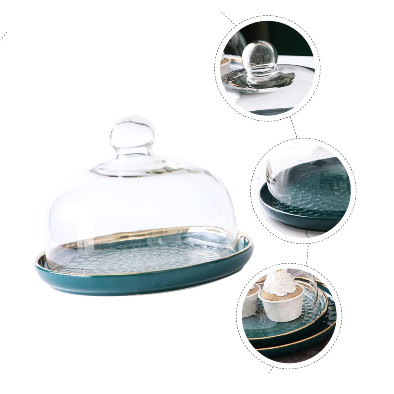 Mobestech Campana para Tartas de Porcelana, Molde de cerámica para Tartas, Plato para Tartas con cúpula, Soporte para Tartas con Tapa, Campana Transparente, cúpula, Soporte para Tartas con cúpula