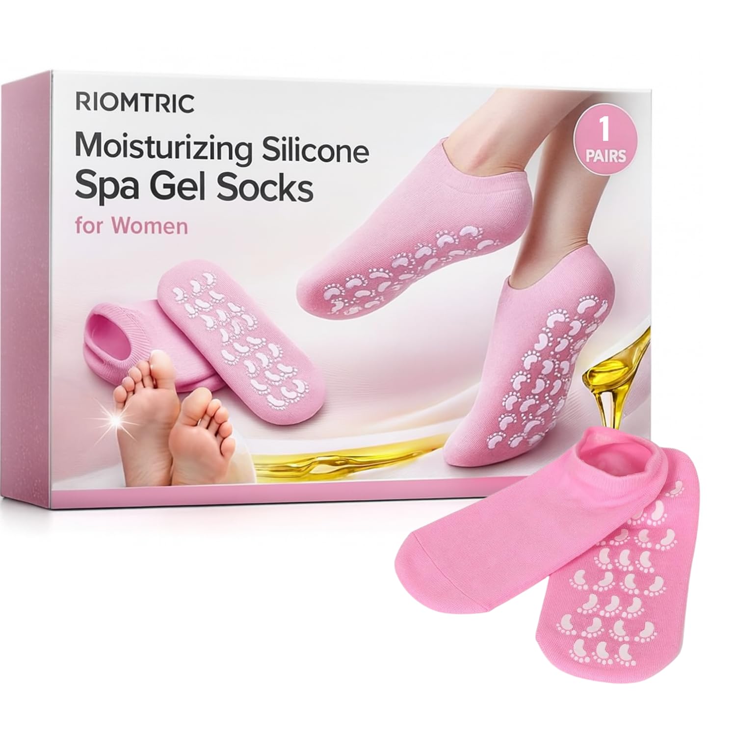 Moisturizing Silicone Spa Gel Socks for Women & Men Crack Heel Repair Socks with Natural Oil & Vitamin E for Dry Cracked Feet (Multicolor, 1 Pair) (1 PAIR)