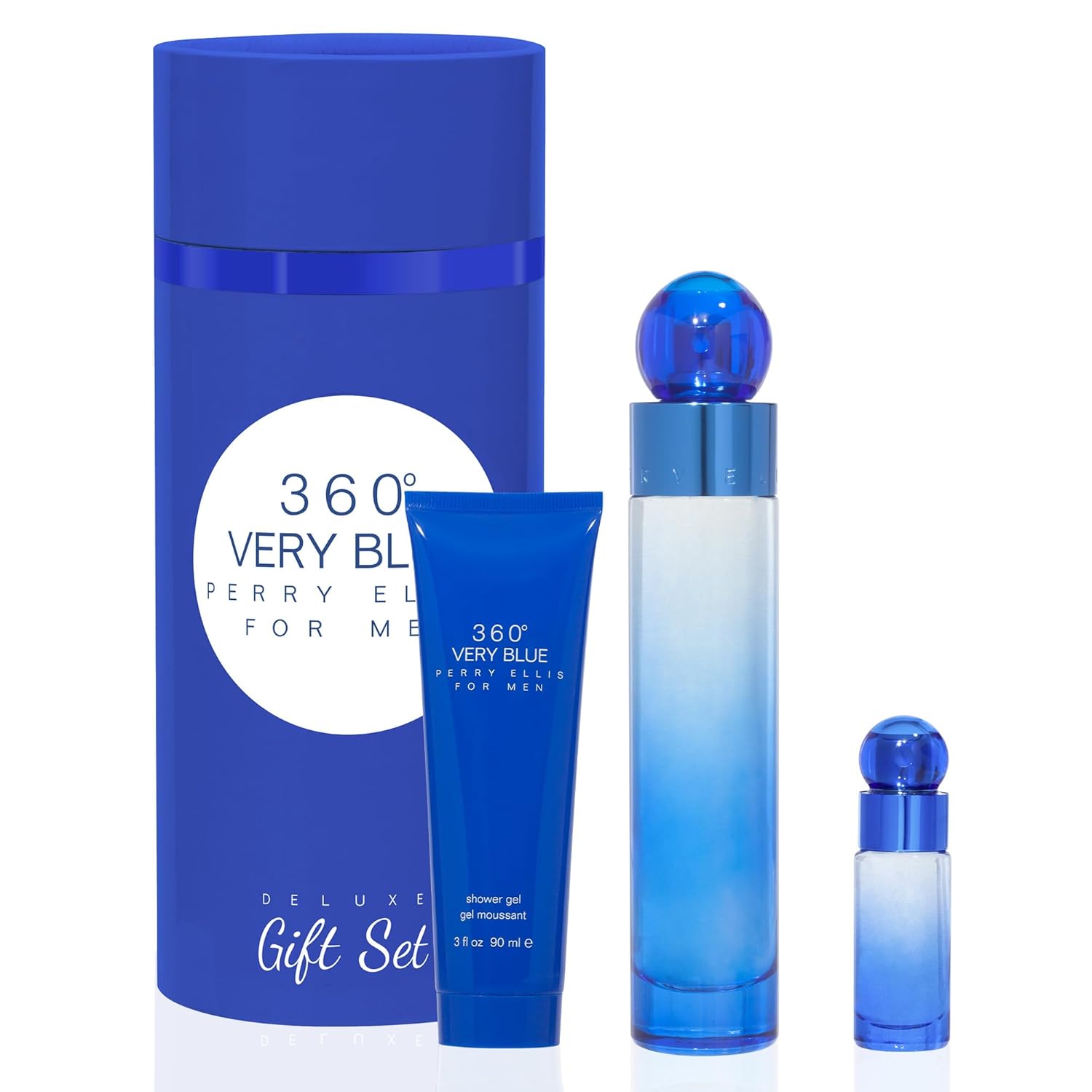 Perry Ellis 360 Very Blue for Men - 3 Pc Gift Set 3.4oz EDT Spray, 0.25oz EDT Spray, 3oz Shower Gel