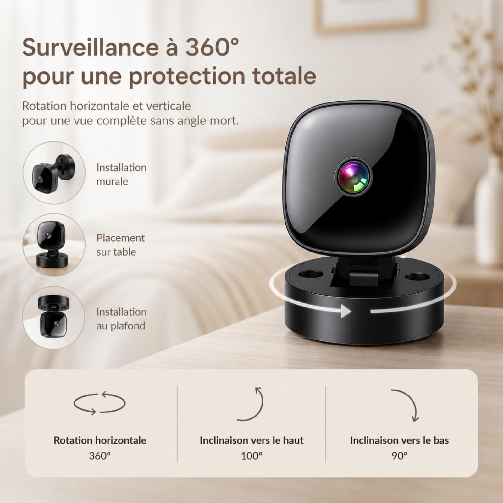 Générique Mini kamera bezpieczeństwa Wi-Fi, bezprzewodowy nadzór wewnętrzny 1080P