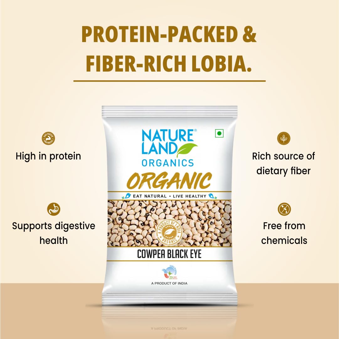 NATURELAND ORGANICS ureland Organics Cowpea Black Eye / Lobia 1 Kg - Organic Healthy Pulses