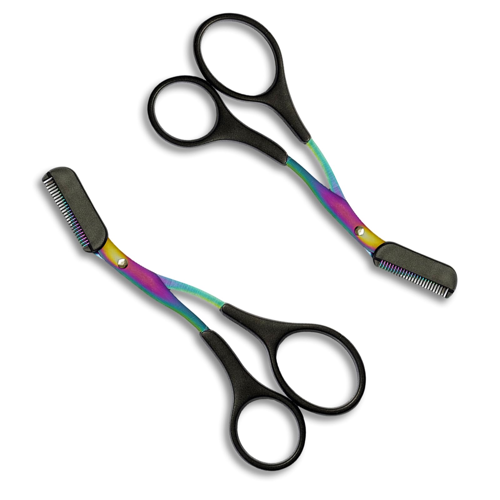 Eyebrow Trimmer Scissor - TRACOMPAN 2 Pcs Professional Eyebrow Scissors & Trimmer for Women, Black+colourful