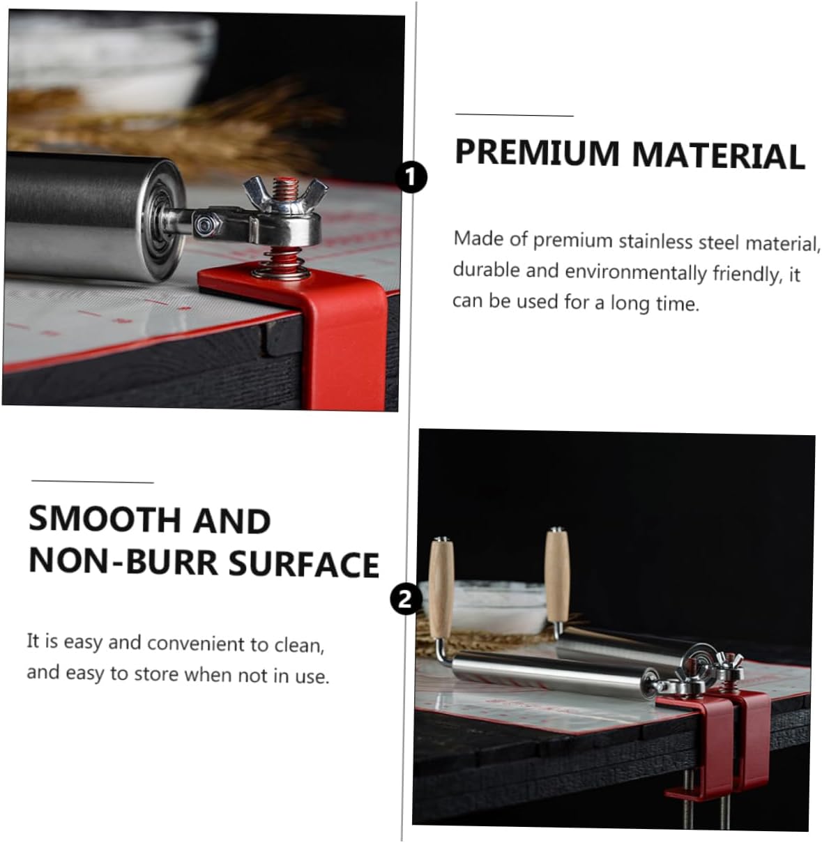 Garneck Stainless Steel Dough Roller Handle Non Stick Small Rolling Pin for Dumplings and Pastry Easy Clean Kitchen Baking Tool Multifunctional Domestic Dough Roller