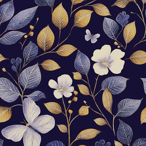 Laatse Boho Blue Floral Peel and Stick Wallpaper 17.5" × 118"