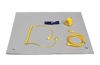 Anti Static ESD Grounding Kit   Anti Static Mat & Wrist Strap with UK Plug & Grounding Cords   Safe for PC Building, Electronics Repair & Soldering Grey, 300 x 600mm