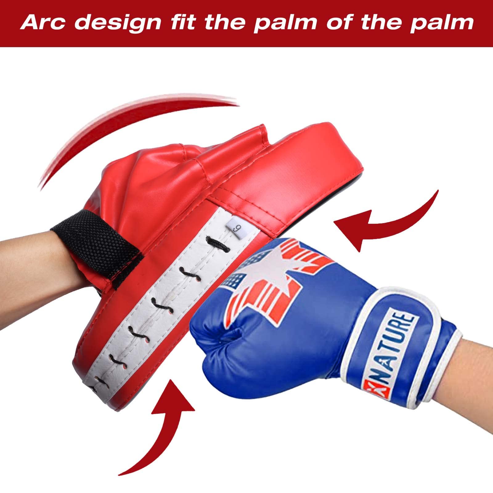 Box Handschuhe aus echtem Leder, Boxen Schlaghandschuhe Boxpolster,Strike Kick Shield Gebogene Fokus-Pads, Fokushandschuhe, PU-Leder, Box-Pads