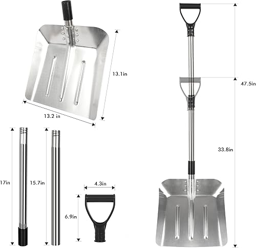 Miniatura 2 de Pala de nieve de aluminio para entrada, palas de nieve de 35 pulgadas de ancho para eliminación de nieve, resistente con mango largo, pala de nieve