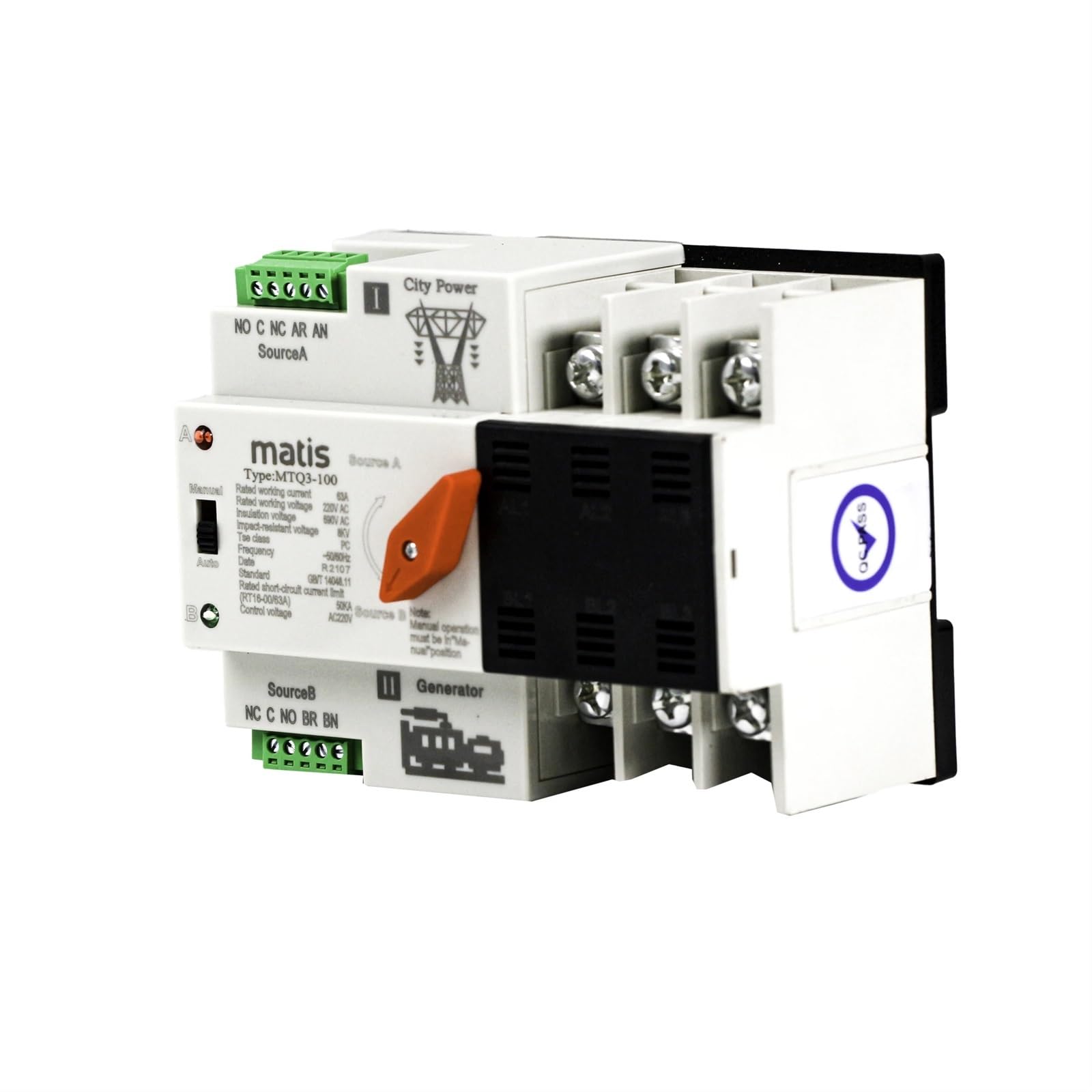 SFJSFIMQ 3P 63A 35mm Din Rail Automatic Transfer Switch ATS Dual Power for PV, Generator