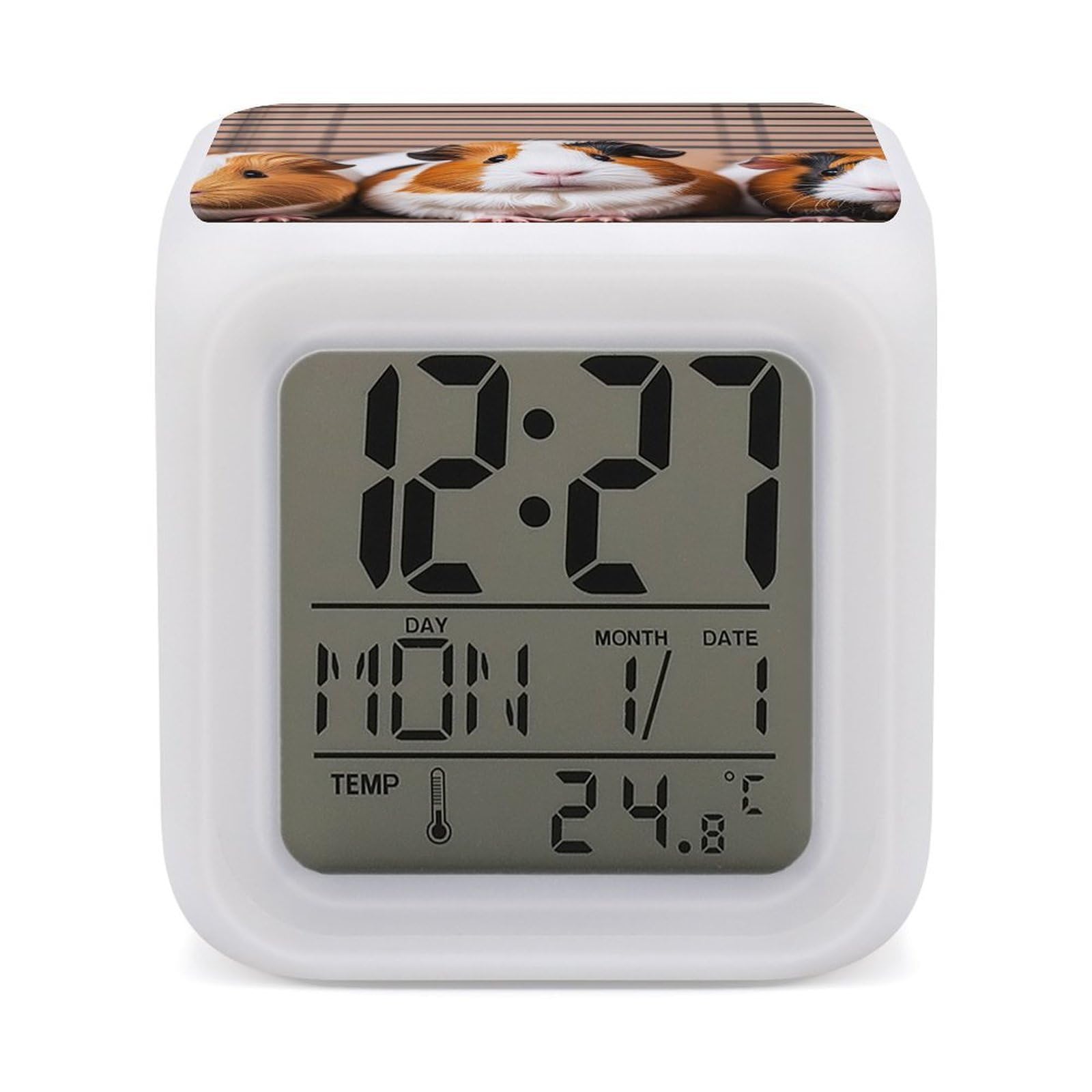 FekiLoot Guinea Pigs Alarm Clock for Heavy Sleepers Small Digital Alarm Clock with Date Temperature Wake Up Digital Clocks with 7 Colors Changing Desk Clocks for Bedroom Bedside Nightstand