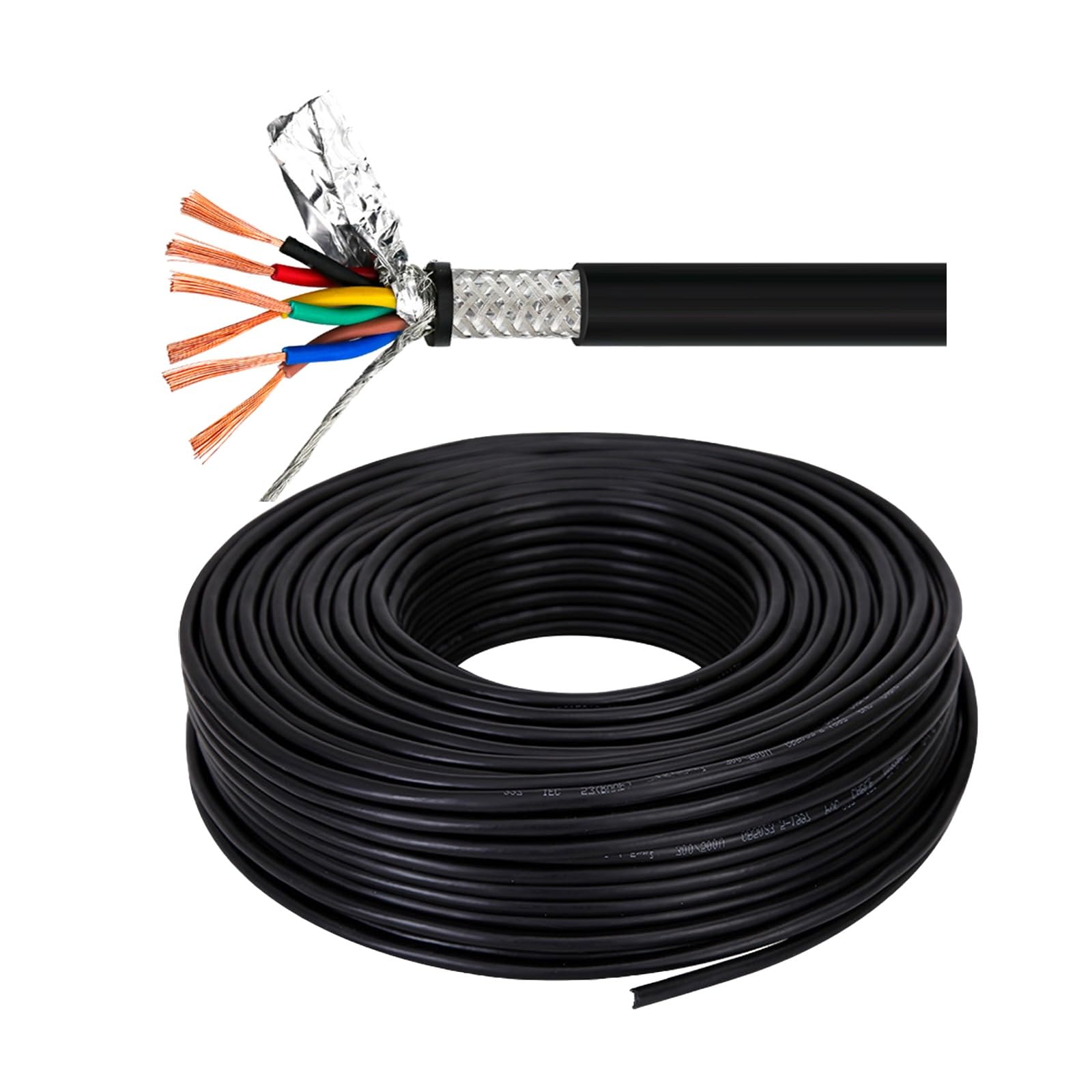 Ekranowany kabel alarmowy, 6-żyłowy kabel miedziany ekranowany RVVSP 14-20 AWG, czarny(100ft,0.5mm²)